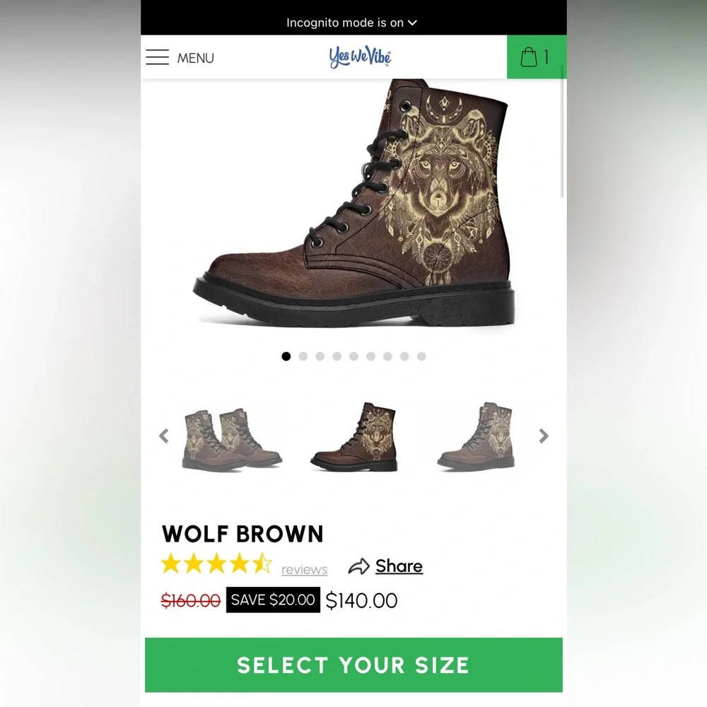 Yes We Vibe Wolf Brown‎ Vegan Leather Combat Boots Kids 4.5M Womens 6W EU 36.5